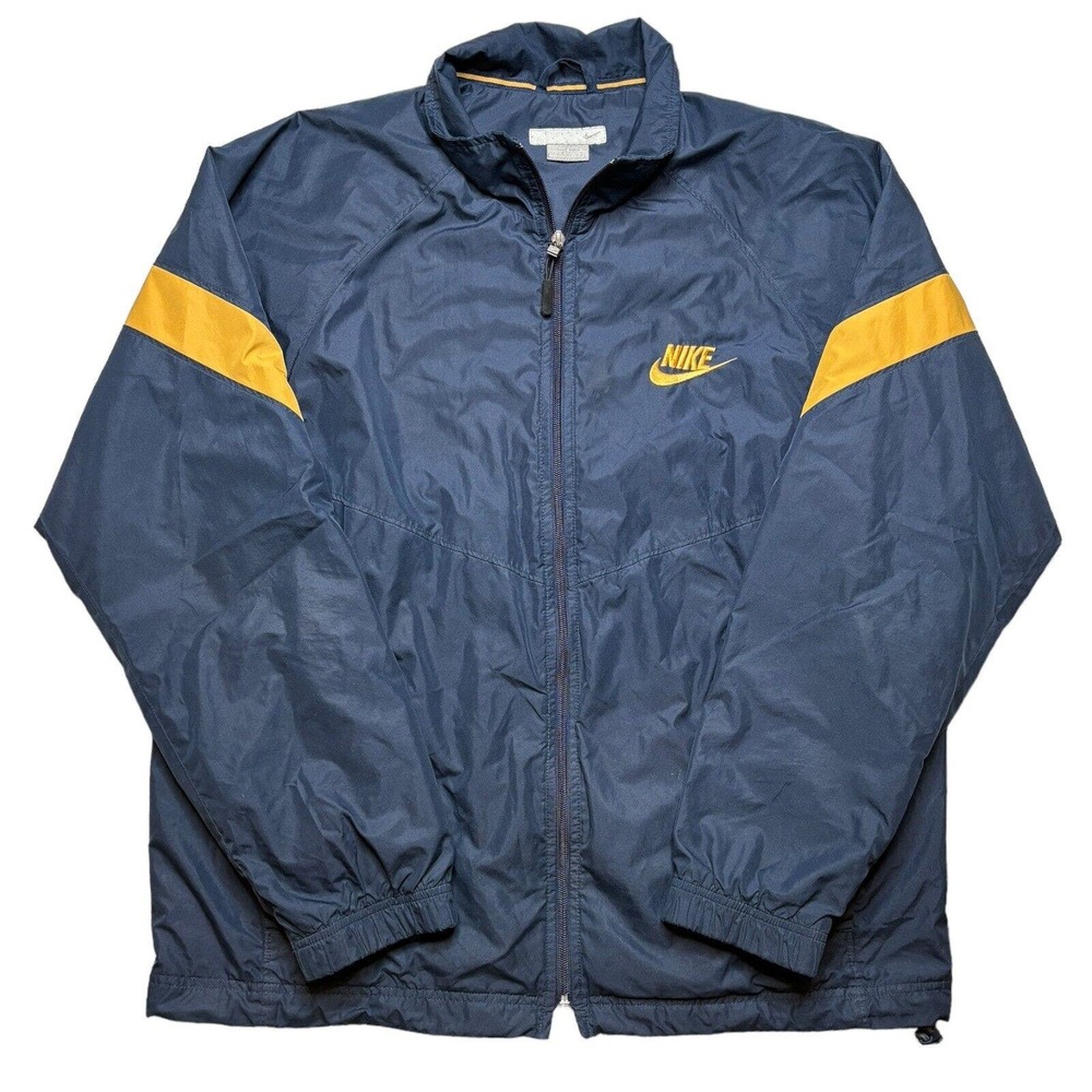 NIKE BLUE W/YELLOW LINED LONG SLEEVE ZIP FRONT WINDBREAKER JACKET SIZE XL